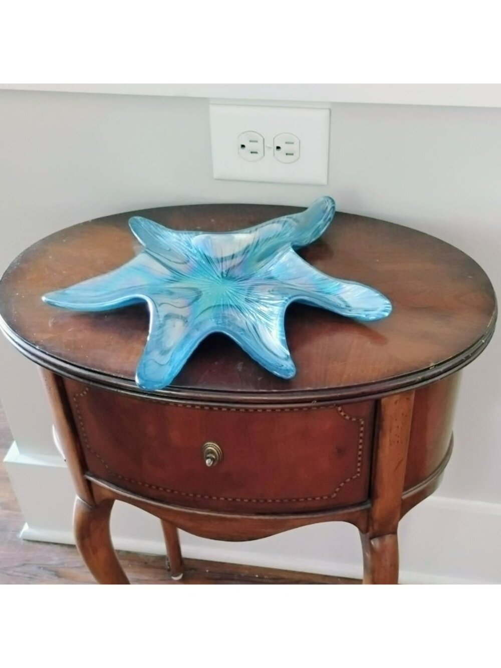 Akcam Iridescent Turkish Art Glass Starfish Platter Tray 12" Blue Coastal Decor - Picture 5 of 5
